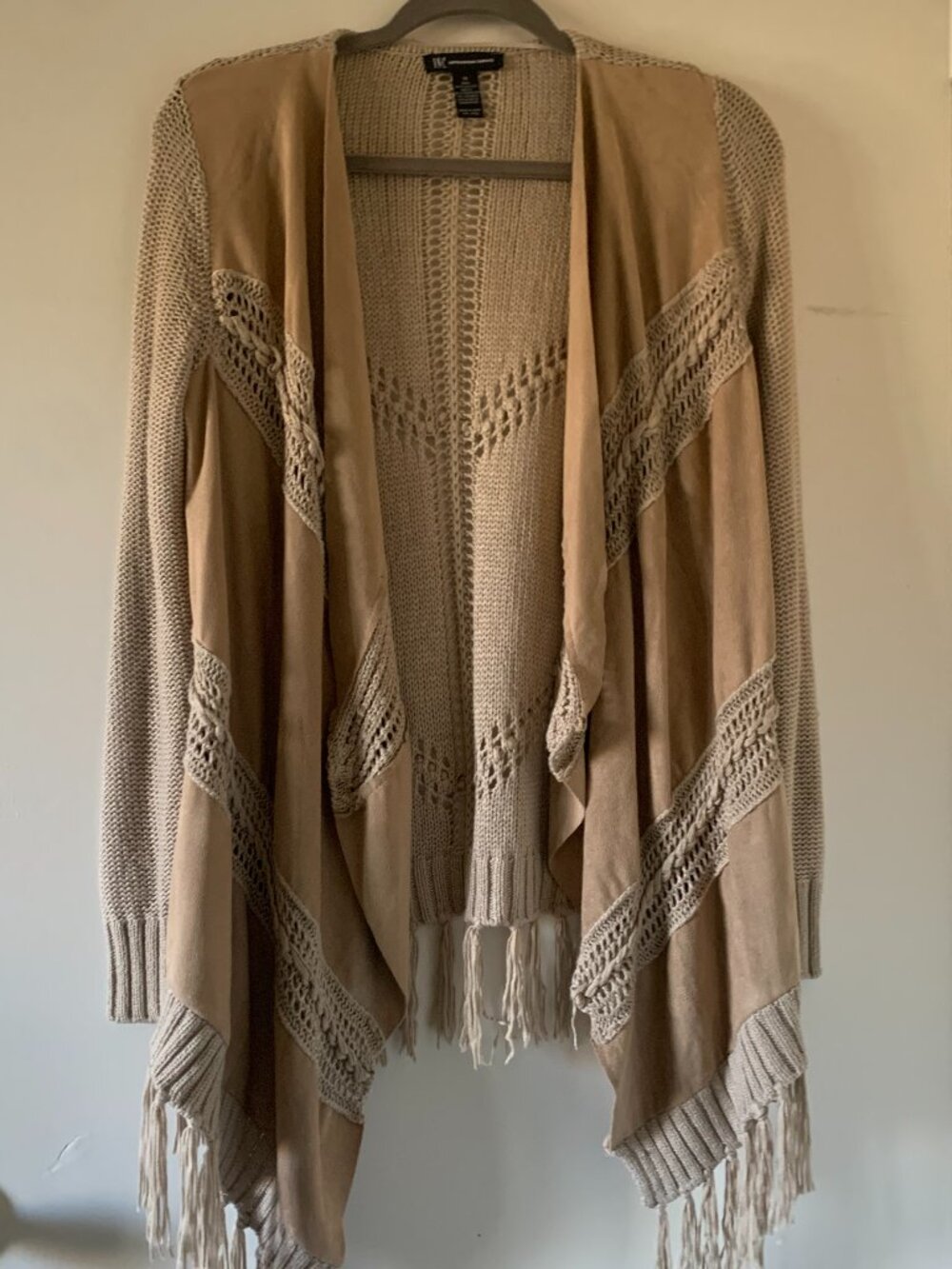 NWOT! INC International Concepts Beige Fringe Knit Faux Suede Jacket - M